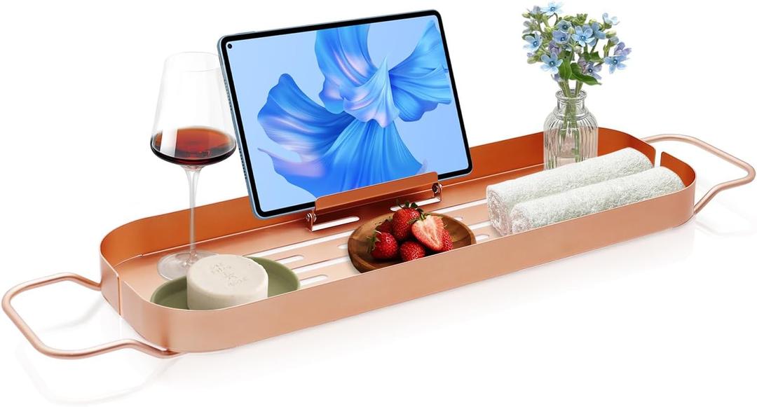 Premium Aluminum Bathtub Tray Caddy - Bath Tub Table - Expandable Bath Tray - Never Rusty - Spa Gifts for Women - Luxury Bathtub & Bathroom Accessories
