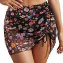 Blooming Jelly High Waisted Swim Skirt Tummy Control Swim Bottoms Mesh Ruched Drawsting Bathing Suit (Black, M)