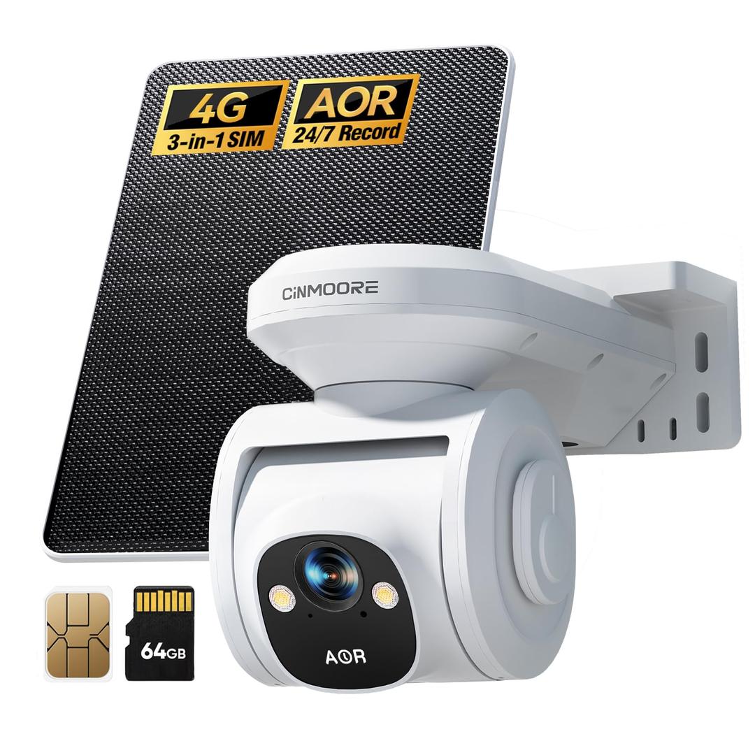 4G LTE Cellular Security Cameras Wireless Outdoor, 2.5K No WiFi Solar Powered Surveillance Camera for Home Security, PTZ AI Tracking Color Night Vision, SIM/64GB SD Card, Coldproof, AOR 24/7 Recording