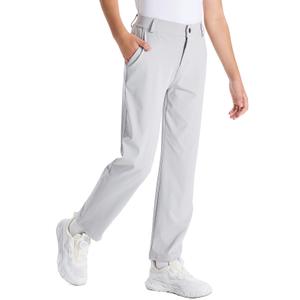 DEVOROPA Youth Boys Flat Front Dress Pants Stretch Golf Athletic Casual School Uniform Chino Twill Sweat Pants Pockets Light Gray 4T (Gray)