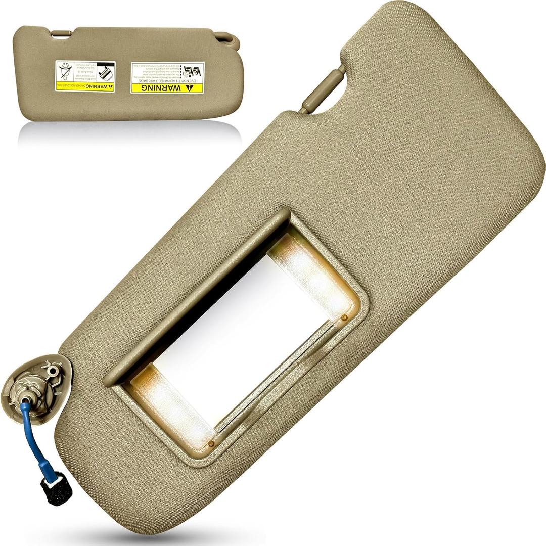 Left Driver Side Sun Visor for Honda CRV 2017 2018 2019 2020 2021 2022 Replace 83280-TLY-H11ZB with Vanity Light/with Makeup Mirror (Beige)