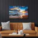 Artitude Beach Sunrise Canvas Wall Art: Modern Ocean Sea Wave Picture Coastal Rock Scene Painting Blue Seascape Print Relaxing Seaside Seashore Artwork Photography for Bedroom Living Room Decor