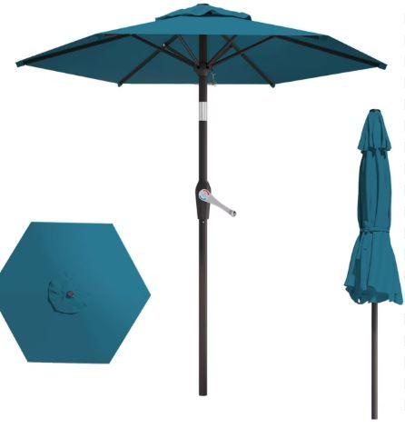 7.5FT Patio Umbrella Table Market Umbrella w/Tilt and Crank Heavy-Duty Round Outdoor Umbrellas for Garden, Deck, Backyard, Pool and Beach
