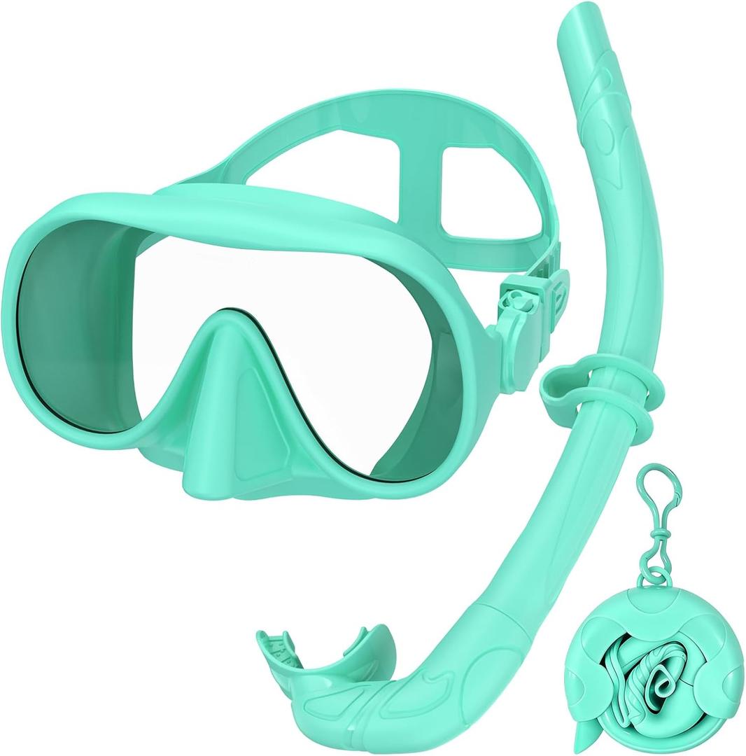 Snorkeling Gear for Adults, Snorkel Set Adult, Scuba Diving Mask, Panoramic View Anti-Leak Anti-Fog Dive Swimming Goggles Tempered Glass Panoramic Wide View Travel Portable Foldable