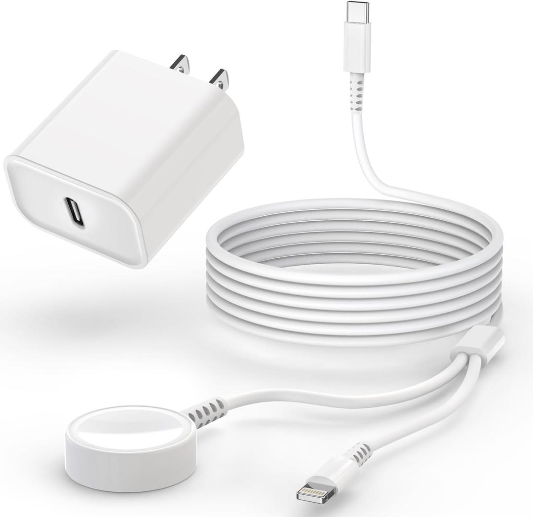 Upgraded Apple Watch Charger, 2 in 1 USB C Magnetic iWatch Charger Cord Fast Charging Lightning Cable 6FT with Type C Wall Plug Block for Apple Watch Series 10/Ultra/9/8/7/6/SE/5/4, iPhone 14/13/12/11