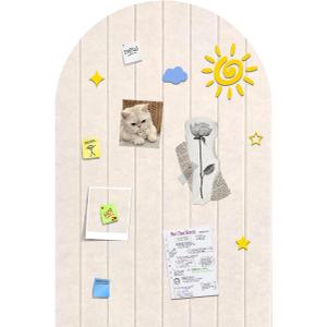 Foldable Bulletin Board 24x16 inches, 0.35" Thick Felt Wall Tiles, Large Cork Board with Adhesive Sticker, Round Edges Wall Panels for Office Bedroom Living Room, Decorative Board (Beige)