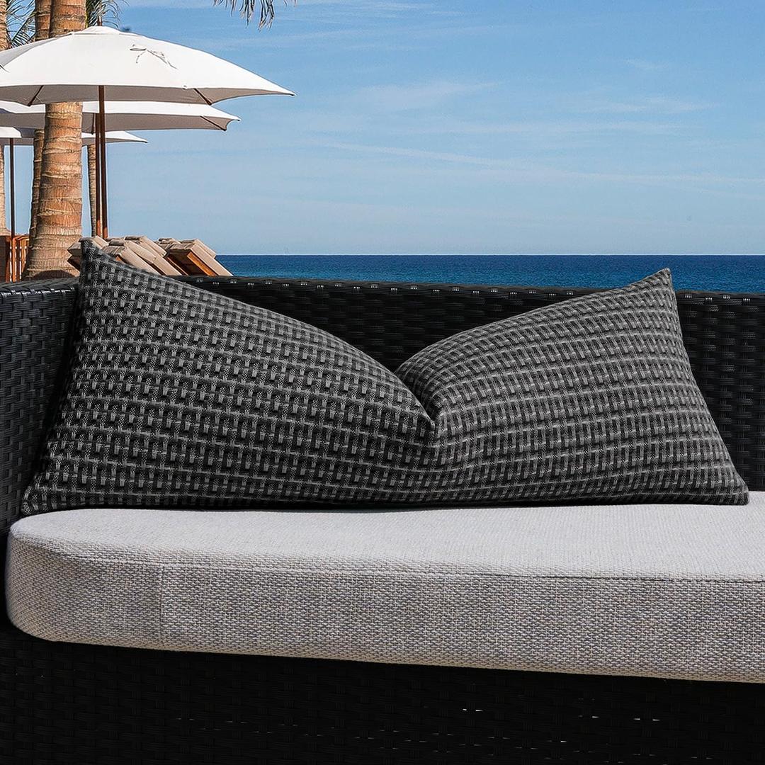 Kevin Textile Outdoor Waterproof Throw Pillow Covers 14x36 Inch Pack of 1 Boho Farmhouse Decorative Long Lumbar Cushion Covers for Garden Patio Tent Balcony Bench Couch Sofa, Black
