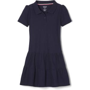 French Toast Girls Ruffle Pique Polo School Uniform Dress (10-12, Navy)