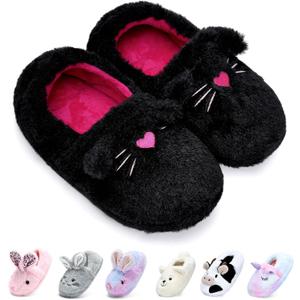 WateLves Toddler Slippers Unisex-Child Full Wrapped Bedroom Slipper Boys Girls Comfortable Winter House Shoes(Toddler/Little Kid/Big Kid) (9-10 Toddler, Black Cat)