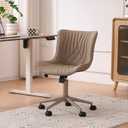 YOUTASTE All Khaki Office Chair, Modern Armless Desk Chair with Back, Adjustable Swivel Rolling Faux Leather Task Chair with Wheels Metal Base for Home Office, Study, or Vanity, 19.29"D x 19.68"W x 36.6"H