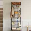 CHOEZON Grid Wall Panel, 2’ x 5.7’ Ft Floor Standing Gridwall Display Rack, Retail Display Stand, with 4 S-Shaped Hooks and 4 Garment Hooks for Entryway Kitchen Outdoor, Rustic Brown and Black TCJ27BF