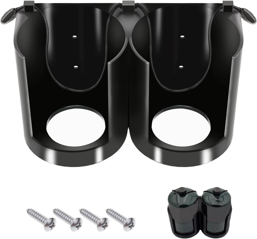 1 lb 16oz Propane Tank Holder Mount, Wall Mount, Double Tank Storage with lastic Straps for RV/Camper/Boat/Trailer/Van/Road Transport