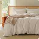 Bedsure Muslin Duvet Cover Queen Size - 100% Cotton 3-Layer Gauze Duvet Cover PureWoven Ultra-Soft & Breathable Bedding Set with Zipper Closure and 8 Corner Ties (Linen, Queen, 90"x90")