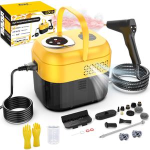 DXD Handheld Steam Cleaner,New Generation 2500W High Pressure Steam Cleaner for Home,1700ML Large Tank Portable Steamer for Cleaning,10s Rapid Heating,21pcs Accessories,for Car,Home Grease Detailing, Yellow