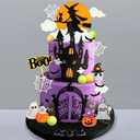 Halloween Cake Toppers Pumpkin Ghost Skull Head Spider Castle Witch Cake Decorations for Trick-or-Treat Halloween Theme Birthday Supplies (WITCH)