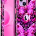 Miqala Compatible with iPhone 13 Case,iPhone 14 Case,Glow in The Dark Three Layer Heavy Duty Shockproof Hard Plastic Bumper+Soft Silicone Protective Case for iPhone 13/14 6.1 inch,All Purple