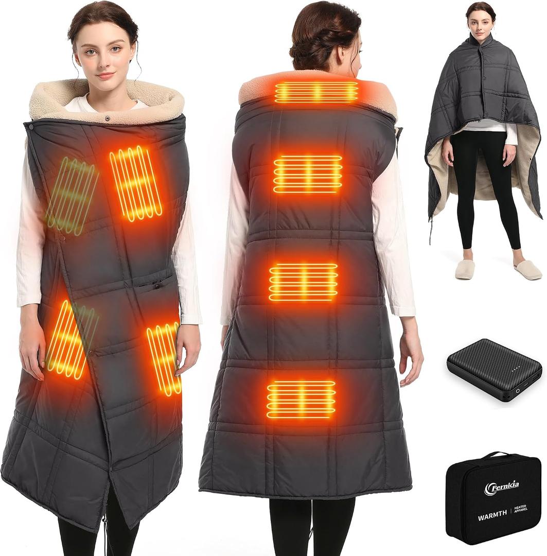 FERNIDA Heated Blanket Battery Operated, Cordless Heated Blanket with Rechargeable Battery Pack, 59" x 47" Wearable Portable Electric Heating Blanket for Camping Home Car