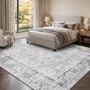 8x10 Washable Rugs for Living Room, Soft Neutral Grey Area Rug