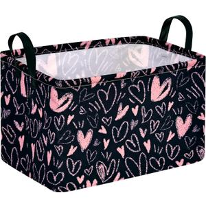MAIZMZ Girls Basket Empty Gift Basket with Handles,Closet Shelf Storage Organizer Bins Heart Print Girls Nursery hamper Kids Toys Books Box Room Decor (Pink love)