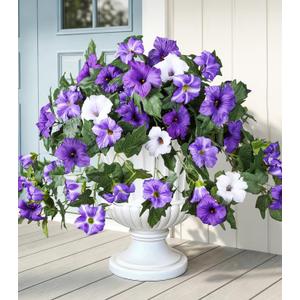 HyeFlora Artificial Flowers for Outdoors 2PCS Faux Petunias Silk Fake Flowers for Outside Planter UV Resistant Realistic Home Garden Porch Decor (Purple)