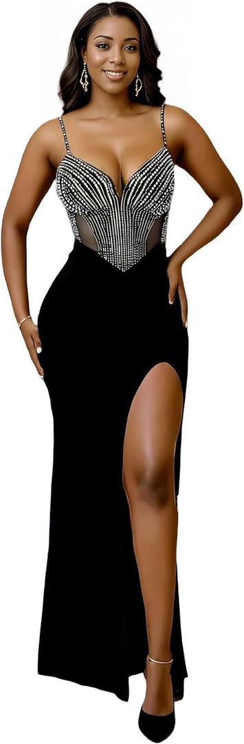 Figdaw Rhinestone Embellished Formal Gowns and Evening Dresses for Women 2026, M