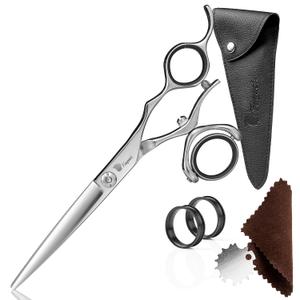 Professional Hair Scissors 6 Inch Swivel with Extremely Sharp Blades, 440C Steel Hair Cutting Scissors, Durable, Smooth Motion & Fine Cut, Barber Scissors with Elegant Sheath, Cleaning Leather & Key