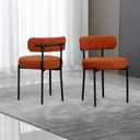 Dining Chairs Set of 2, Mid Century Modern Chair Round Upholstered Curved Backrest, Kitchen Vanity Living Room Chairs with Black Metal Legs, OrangeM