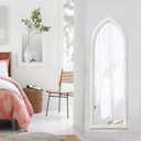 Rustic Arched Long Mirrors for Wall 35 X 12 Inch, Hanging Wood Frame Distressed White Farmhouse Narrow Mirror, Cathedral Wall Mirrors Decorative Living Room Bedroom Entryway