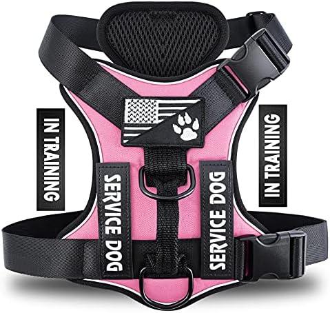 Demigreat Service Dog Harness, Reflective Dog Vest Harness with 5 PCS Patches, Adjustable Soft Oxford Pet Harness, Inner Layer Mesh, Easy to Control for Dogs XS