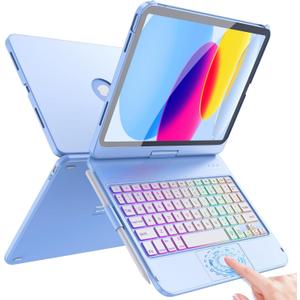 FUWANG Touch Keyboard Case for iPad (A16) 11th Generation 11 inch 2025&10th Gen 10.9 inch 2022, 360 Rotate for iPad 10th Generation Case with Keyboard, Backlit Keyboard Case with Pencil Holder, Blue