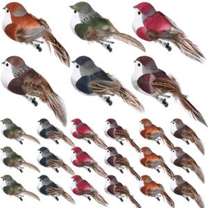 Colingmill 24 Pcs Fake Birds 3.9 Inch Foam Feather Artificial Birds Decorative Realistic Ornaments for Christmas Tree Decoration Wreaths Craft Seasonal Displays (Sparrow,Multicolor)