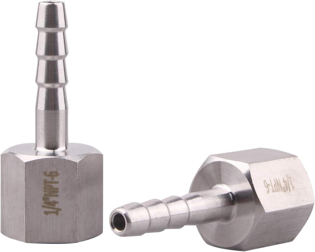 DERNORD 1/4" Barbed Hose x 1/4" NPT Female - Home Brew Fitting 304 Stainless Steel Pack of 2