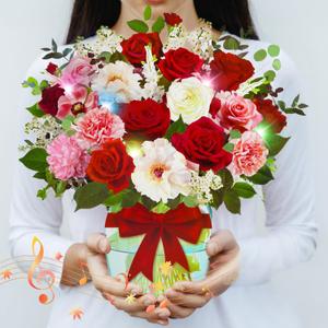 Pop Up Card with Music and Light, Anniversary Card with Roses, Flower Bouquet 3D Gift Card, Birthday Valentines Day Gifts Mothers Day Gifts for Women Mom Wife(Rose)