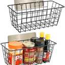 Ptinyiv 2 Pack Hanging Wall Basket Wire Storage Baskets, Adhesive Basket for Cabinet Door Organizer No Drilling, Hanging Fruit Baskets for Kitchen, Pantry Organization, Bathroom, Black
