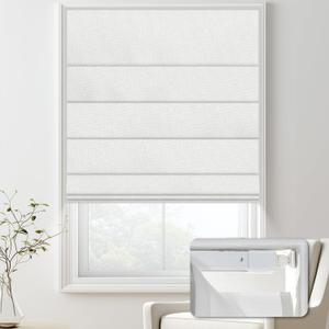 No Drill Blackout Roman Shades for Indoor Windows,Cordless Roman Blinds,Linen No Tools Window Shades,Easy to Install Window Blinds for Home Bedroom,Blackout-White 30" W x 48" H