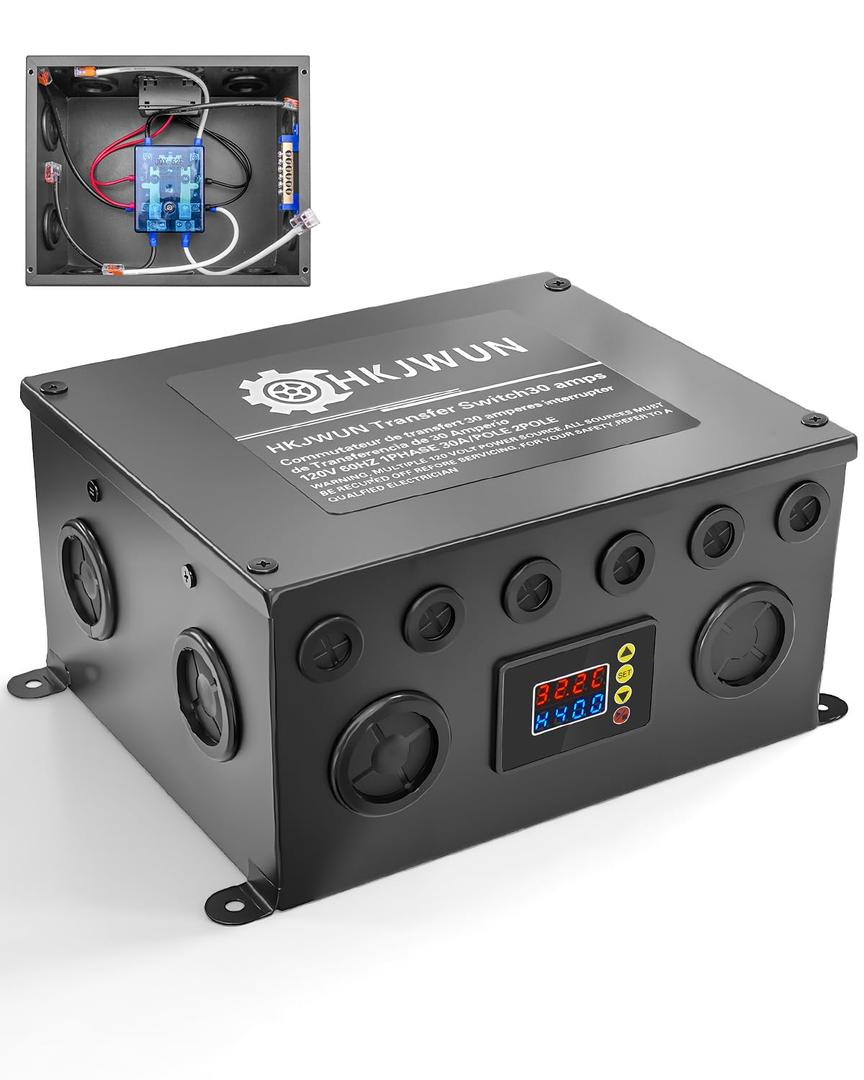 30 Amp Transfer Switch for RV, Metal Housing with Adjustable Delay Timer, Automatic Transfer Switch for Inverter Generator Shore Power