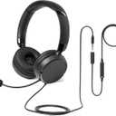 Amazon Basics On Ear Wired Computer Headset with Adjustable Microphone, 3.5mm Port or in-Line Control with USB-A Port, Foldable, Clear Sound, Small/Medium Size, Black