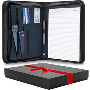 Forevermore Portfolios Padfolio Binder - Professional Faux Leather Travel Organizer Pouch for Tablet, Documents, Presentation Folders, Zipper Closure, Notepad - Blue