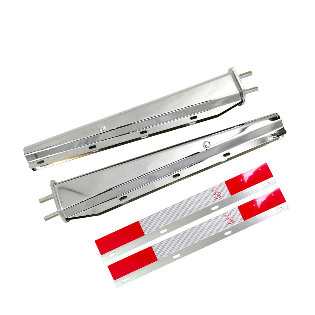 GaeaAuto Chrome Straight Spring Loaded Mud Flap Hanger Set 2.5" Bolt Spacing 30" Length with Aluminum Reflective Tapes Fit for Semi Trucks, 2 Pcs