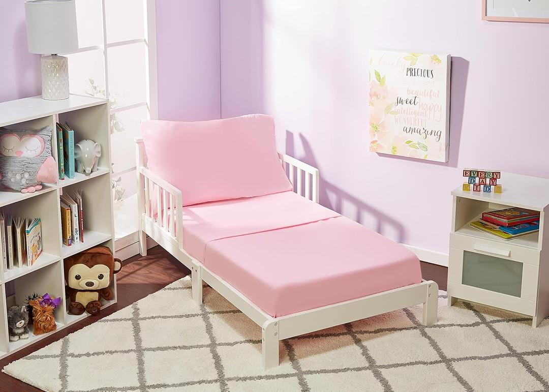 EVERYDAY KIDS 3 Piece Toddler Sheet Set - Soft Breathable Microfiber Toddler Bedding - Includes a Flat Sheet, a Fitted Sheet and a Pillowcase - Solid Pink