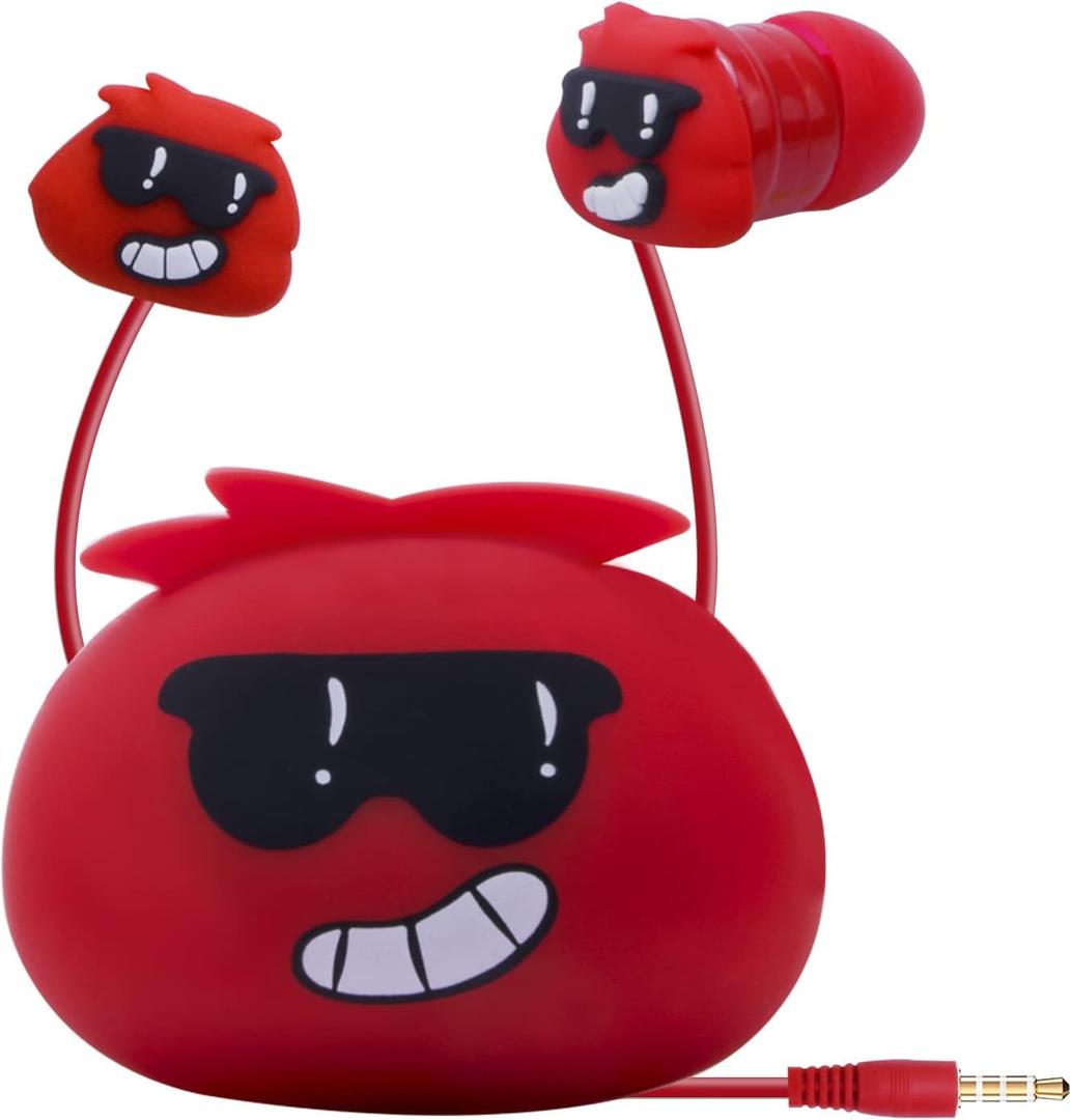 Kids Earbuds with Storage Case for Back to School, Earbuds for Kids in-Ear Headphones of Electronics Wired 3.5mm with Mic Microphone, Lovely Gifts for School Girls and Boys (Steven, Red)