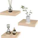 Small Floating Shelves for Wall - 6 Inch Mini Square Natural Wood Shelves for Bedroom, Living Room, Bathroom, Kitchen, Office Decor Set of 3