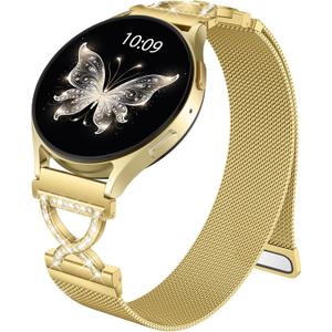 Diamond X-Shaped Metal Bands Compatible with Samsung Galaxy Watch 7/6/5/4/For Galaxy FE /6 Classic/4 Classic/5 Pro/Active 2 Women,Cute 20mm Watch Band Women Milanese Strap Replement Bracelet (Gold)