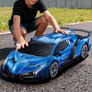 V991 Transform Remote Control Car, 1:10 Big Size, 2 Rechargeable Batteries for 70Min, 2.4GHz Gesture Sensing, One-Key Deformation, Robot Toys Gifts for Boys and Girls (Blue)