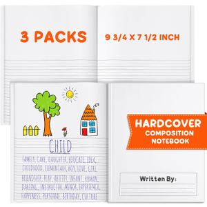 Henoyso 3 Pcs 120 Pages Hardcover Primary Composition Notebook K-2 Draw and Write Primary Journal for Kindergarten 1st 2nd Grade Kids to Write Story Handwriting Practice, 9 3/4 x 7 1/2 Inch