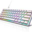 60% Mechanical Gaming Keyboard - 61 Keys Red Switch Quiet Office Computer Keyboard - Multi Color RGB Rainbow Led Backlit - Programmable for PC/Windows/Mac/Gamer - USB Wired - White