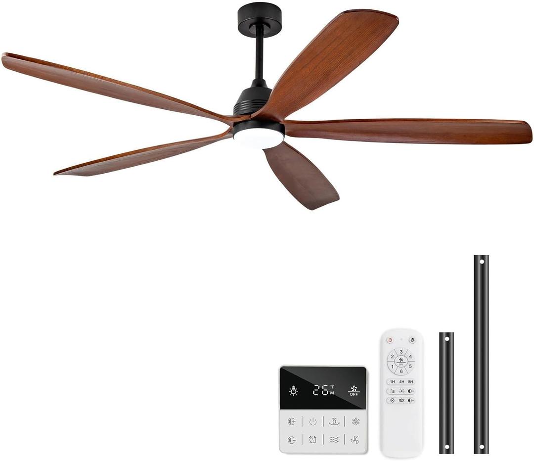Ceiling Fans with Lights, 72 Inch Outdoor Ceiling Fan with Remote, 5 Wood Blades, Dimmable, Wall Switch, Memory Function, Large Ceiling Fan with Light for Patio Farmhouse (Black Walnut)