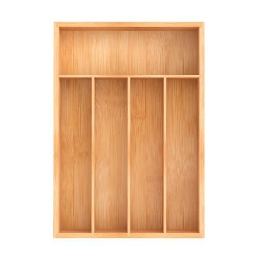 Unibambou Bamboo Utensil Drawer Organizer, Kitchen Organizer for Flatware Cutlery, Silverware Tray for Drawer (5 Slots, Natural)