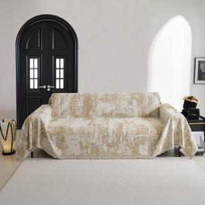 MYSKY HOME Sectional Couch Cover Khaki Geometric Abstract Sofa Covers for Sectional Sofa L Shape Chenille Couch Protector for Dogs Pets Couch Throw Cover Washable Durable for Home Decor, 91" X134"