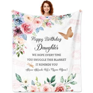 Birthday Gifts for Daughter, Daughter Birthday Gifts Blanket 60"x50", Happy Birthday Gift for Daughters Adult, Birthday Gift for Daughters from Mom Dad, to My Daughter's Birthday Blanket